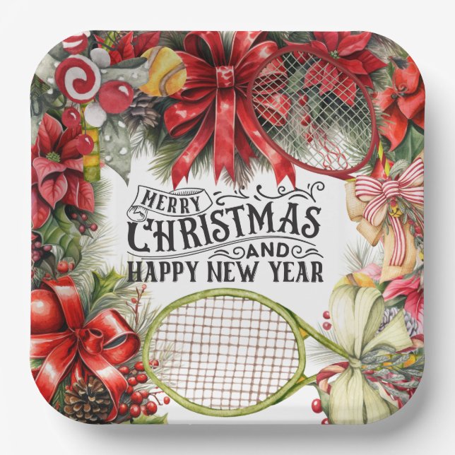 Tennis Christmas Holiday   Paper Plate (Front)
