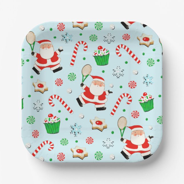 Tennis Christmas Holiday Party Paper Plate (Front)