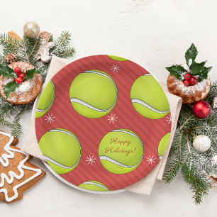 Tennis Christmas Holiday Party Paper Plates