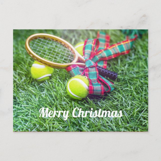Tennis Christmas Holiday with racket and ball Postcard (Front)