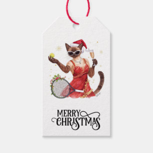 Tennis Christmas Party with Cat Players Gift Tags