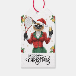 Tennis Christmas Party with Cat Players Gift Tags