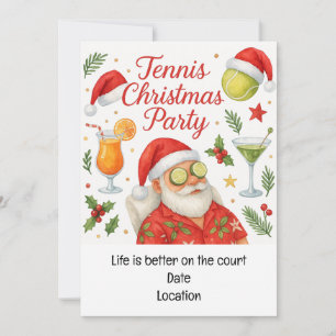 Tennis Christmas Party with Drinks & Santa Hats  Invitation