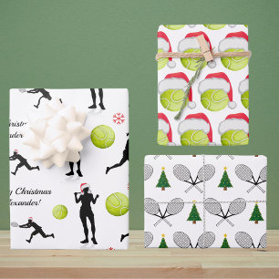 Tennis Christmas Santa Racket Tree Gift Wrapping Paper Sheet