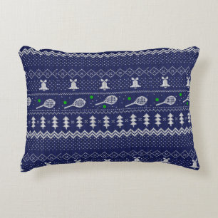 Tennis Christmas Sweater Knitted Pattern Blue  Accent Pillow