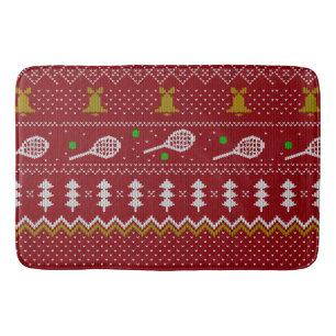 Tennis Christmas Sweater Knitted Pattern Red Xmas Bath Mat