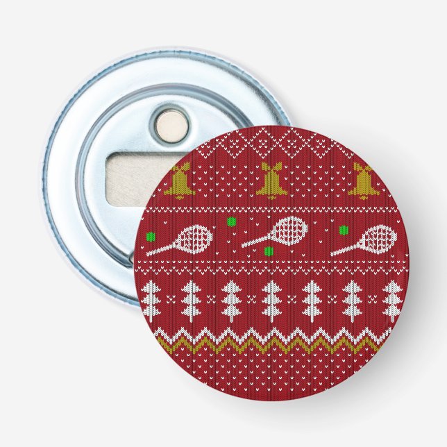 Tennis Christmas Sweater Knitted Pattern Red Xmas  Bottle Opener (Front)