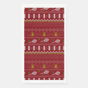 Tennis Christmas Sweater Knitted Pattern Red Xmas  Napkin