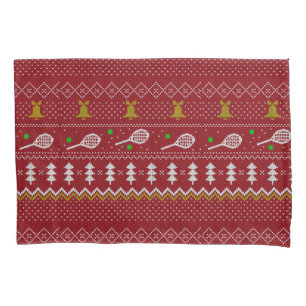 Tennis Christmas Sweater Knitted Pattern Red Xmas Pillowcase
