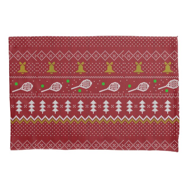 Tennis Christmas Sweater Knitted Pattern Red Xmas Pillowcase (Front)