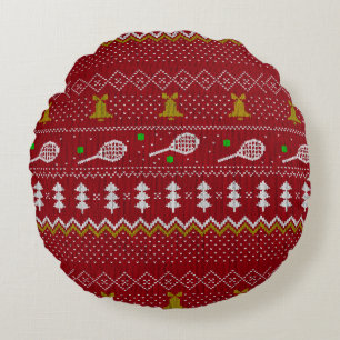 Tennis Christmas Sweater Knitted Pattern Red Xmas  Round Pillow