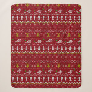 Tennis Christmas Sweater Knitted Pattern Red Xmas  Sherpa Blanket