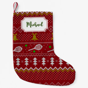 Tennis Christmas Sweater Knitted Pattern Red Xmas Small Christmas Stocking