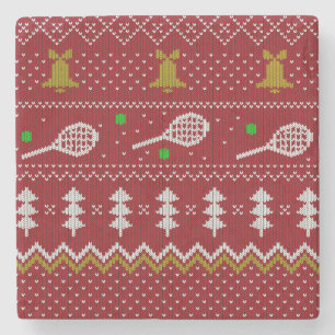Tennis Christmas Sweater Knitted Pattern Red Xmas Stone Coaster