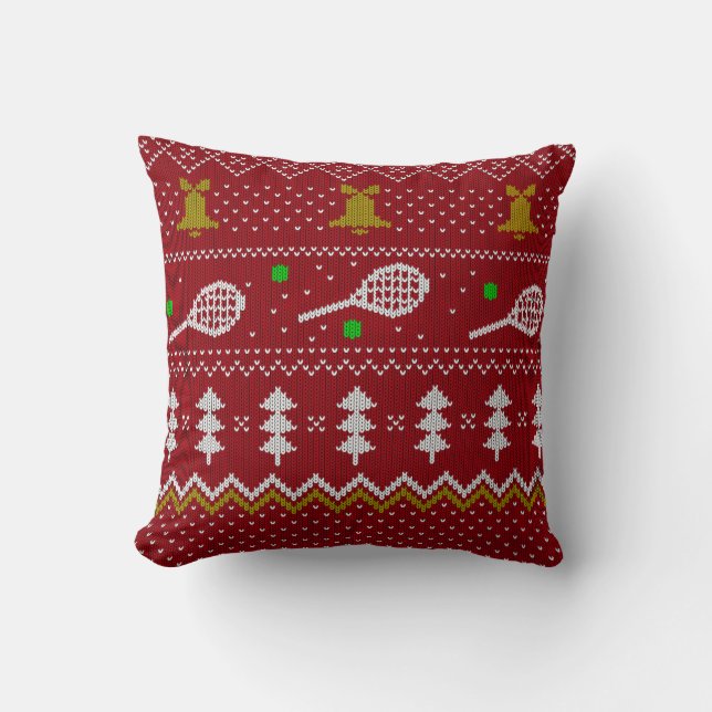 Tennis Christmas Sweater Knitted Pattern Red Xmas  Throw Pillow (Front)