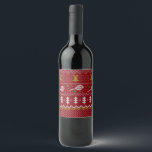 Tennis Christmas Sweater Knitted Pattern Red Xmas  Wine Label<br><div class="desc">Warm and cozy winter days and nights illustration design, featuring classic knitted funny ugly Christmas sweater with tennis rackets and green tennis balls, jingle bells, fir trees, and snowflakes. Minimalistic Xmas sweater pattern festive design in light blue and white for tennis players. Tennis Christmas pattern sweater. Tennis Xmas design. Scandi...</div>