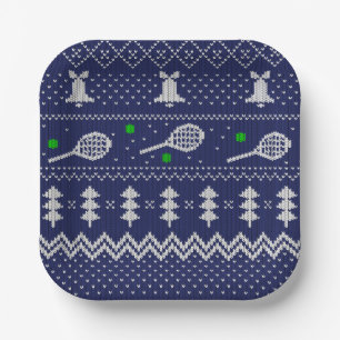 Tennis Christmas Sweater Knitted Pattern Scandi Paper Plate