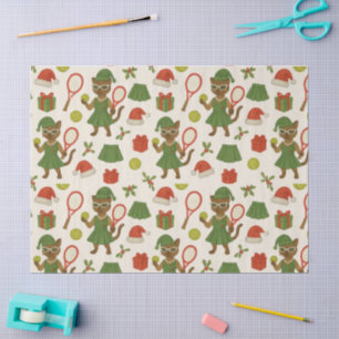 Tennis Christmas themed fir Siamese cat Lovers Tissue Paper