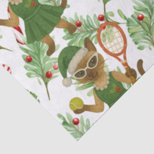 Tennis Christmas themed fir Siamese cat Lovers Tissue Paper