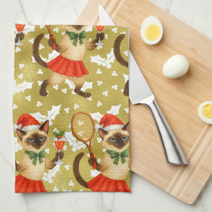 Tennis Christmas themed for Cat Lovers Apron Kitchen Towel