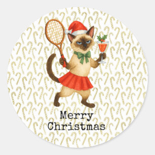 Tennis Christmas themed for Cat lovers  Classic Round Sticker