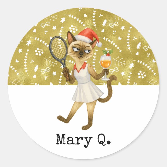 Tennis Christmas themed for Cat Lovers Classic Round Sticker (Front)