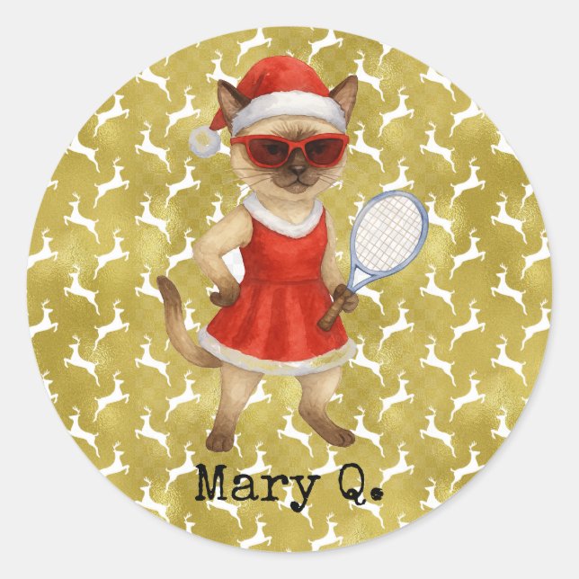 Tennis Christmas themed for Cat Lovers Classic Round Sticker (Front)
