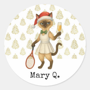 Tennis Christmas themed for Cat Lovers Classic Round Sticker