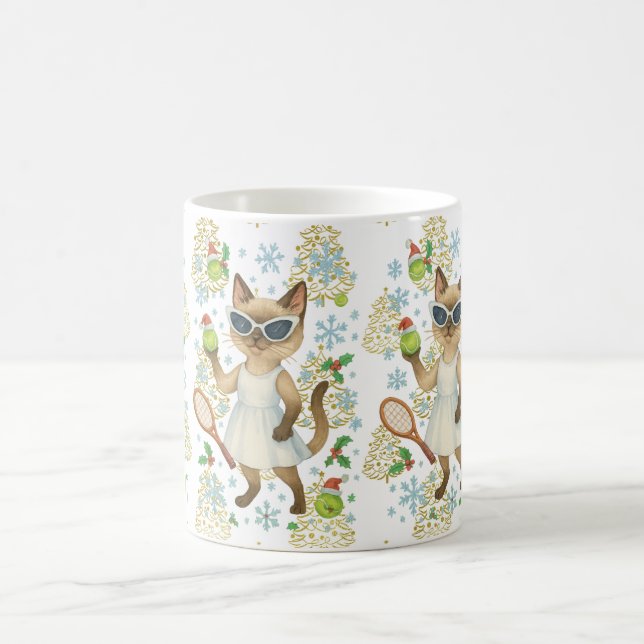 Tennis Christmas themed for Cat Lovers Coffee Mug (Center)