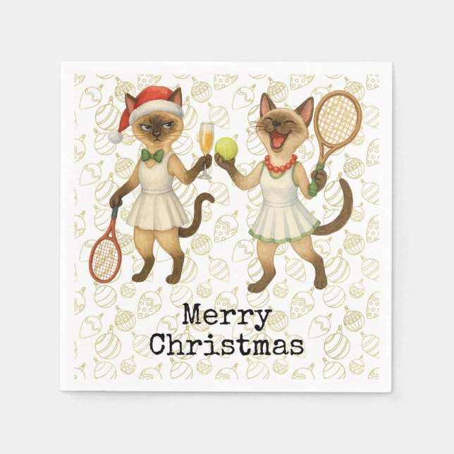 Tennis Christmas themed for Cat lovers Napkin (Front)