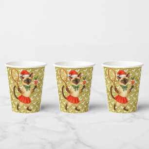 Tennis Christmas themed for Cat lovers  Paper Cups