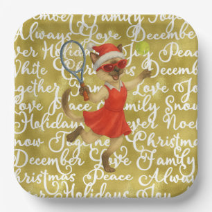 Tennis Christmas themed for Cat Lovers paper plate