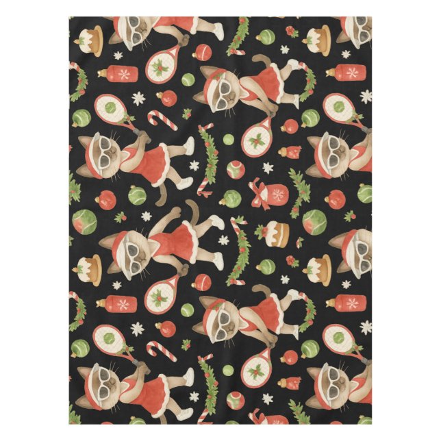 Tennis Christmas themed for Cat lovers  Tablecloth (Front)