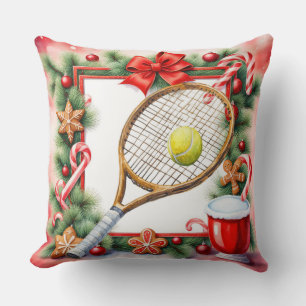 Tennis Christmas Themed for Player Throw Pillow