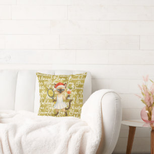 Tennis Christmas themed for player who loves cat Throw Pillow