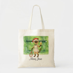 Tennis Christmas themed for player who loves cat  Tote Bag