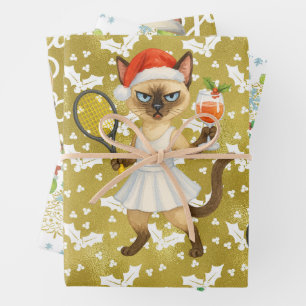 Tennis Christmas themed for player who loves cat Wrapping Paper Sheet