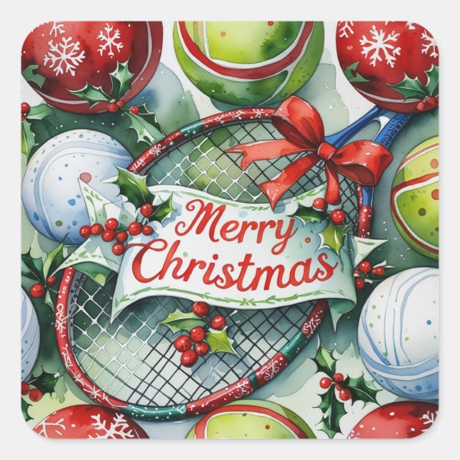Tennis Christmas Themed for Players Square Sticker (Front)