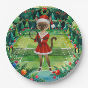 Tennis Christmas themed for Siamese Cat Lovers  Paper Plate
