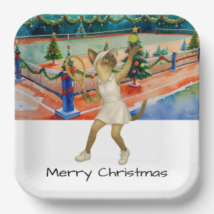 Tennis Christmas themed for Siamese Cat Lovers  Paper Plate