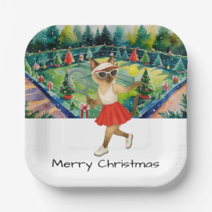 Tennis Christmas themed for Siamese Cat Lovers  Paper Plate