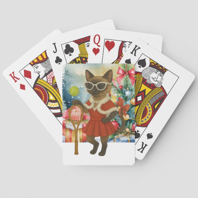 Tennis Christmas themed for Siamese Cat Lovers  Playing Cards (Back)