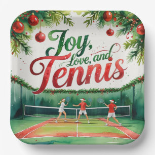 Tennis Christmas themed Joy Love Tennis Party Paper Plate