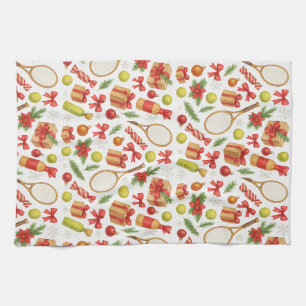 Tennis Christmas themed with racket and ball Kitchen Towel
