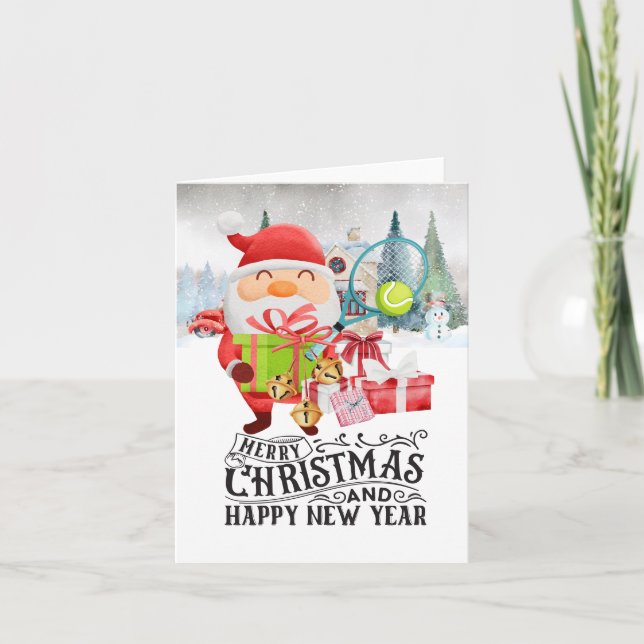 Tennis Christmas themed with Santa Claus Holiday Card (Front)