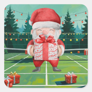Tennis Christmas themed with Santa Claus on court Square Sticker