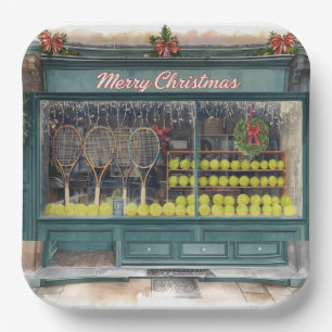 Tennis Christmas themed with tennis shop Paper Plate