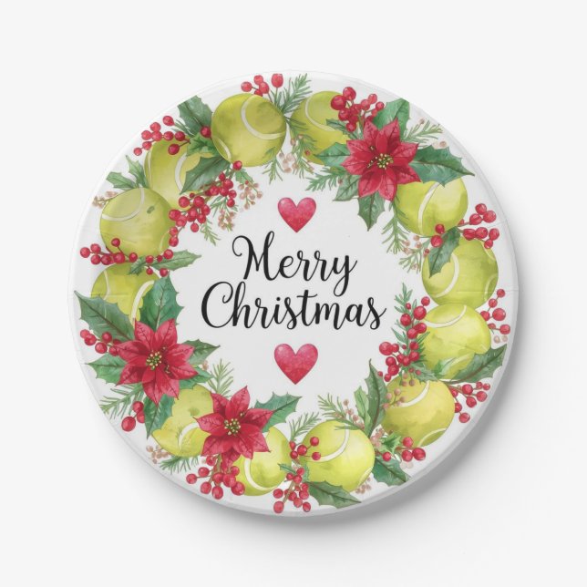 Tennis Christmas-Themed Wreath Collection Paper Plate (Front)