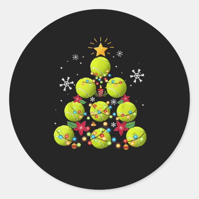 tennis christmas tree gifts classic round sticker (Front)