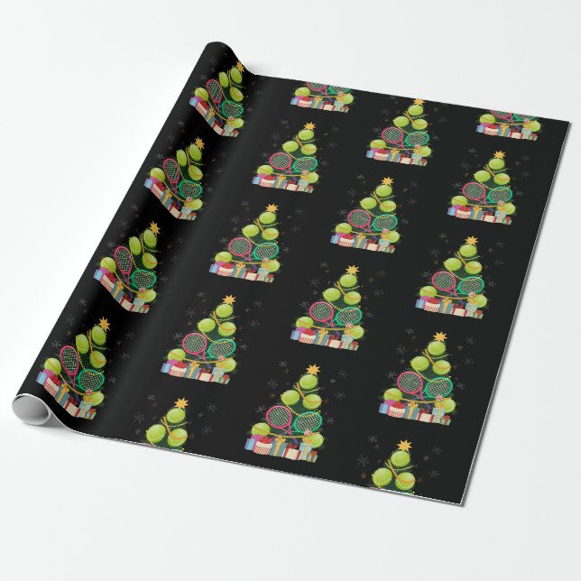 Tennis Christmas Tree Tennis Player Tennis Coach Wrapping Paper (Unrolled)